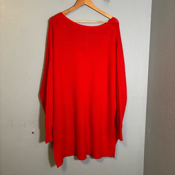Free People All Mine‎ Oversized V Neck Knit Sweater Red Size XS Boho Fall - Picture 8 of 11